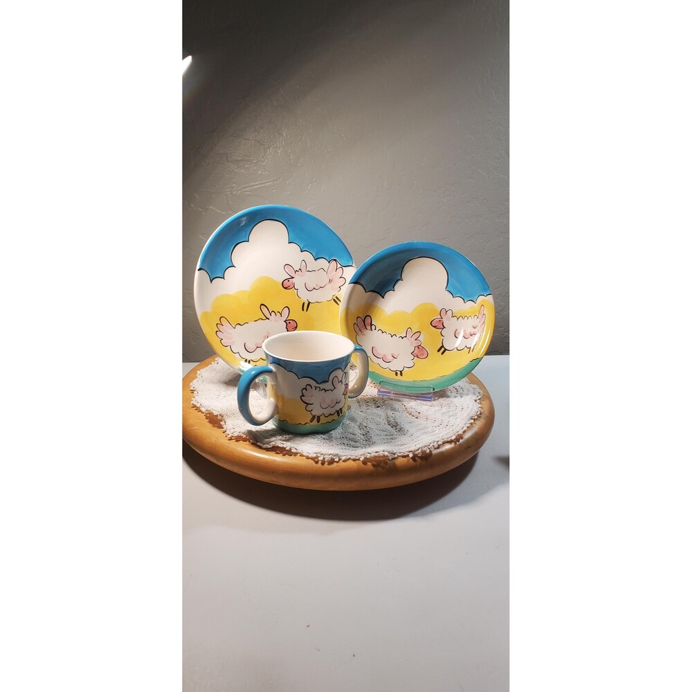 Magnolias Childs dish cup, a bowl and plate. Hand-Painted ~Vintage~